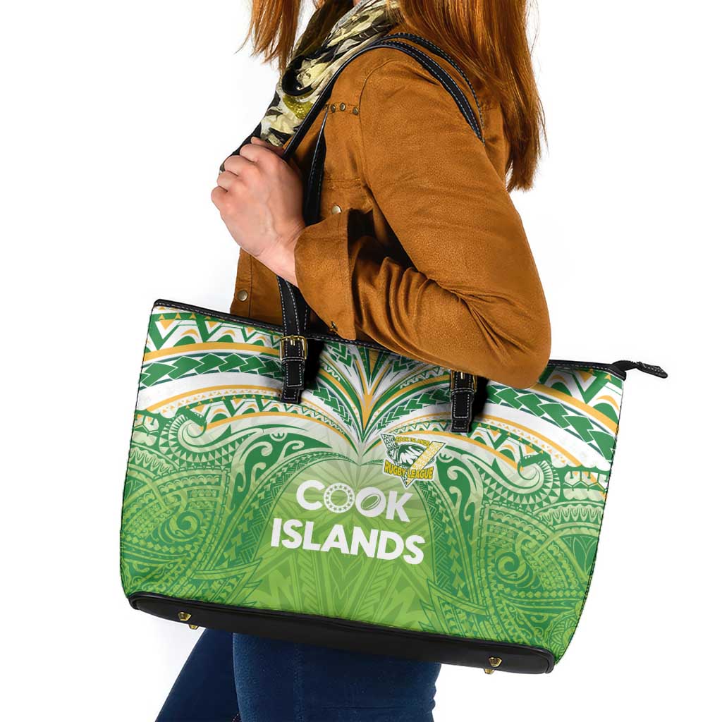 Cook Islands Rugby League Leather Tote Bag Tatau Tribal Motifs-Light Green Color - Polynesian Pride
