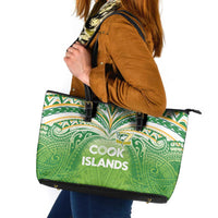 Cook Islands Rugby League Leather Tote Bag Tatau Tribal Motifs-Light Green Color - Polynesian Pride