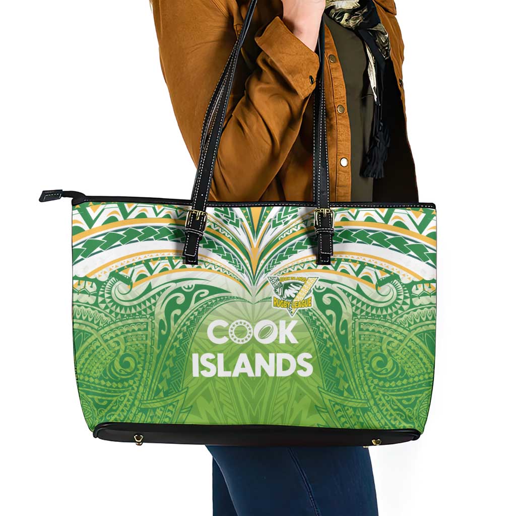 Cook Islands Rugby League Leather Tote Bag Tatau Tribal Motifs-Light Green Color - Polynesian Pride