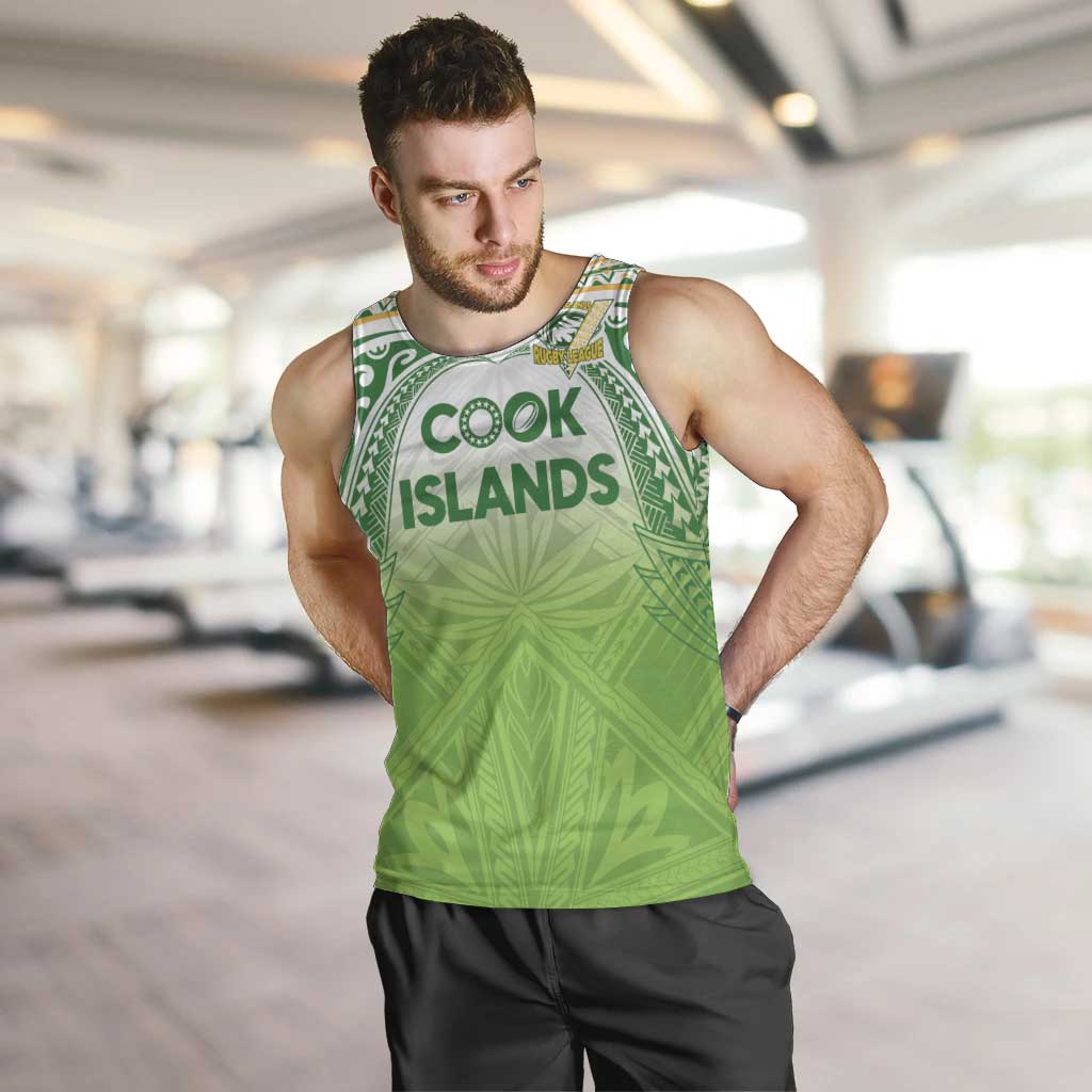 Custom Cook Islands Rugby League Men Tank Top Tatau Tribal Motifs-Light Green Color - Polynesian Pride