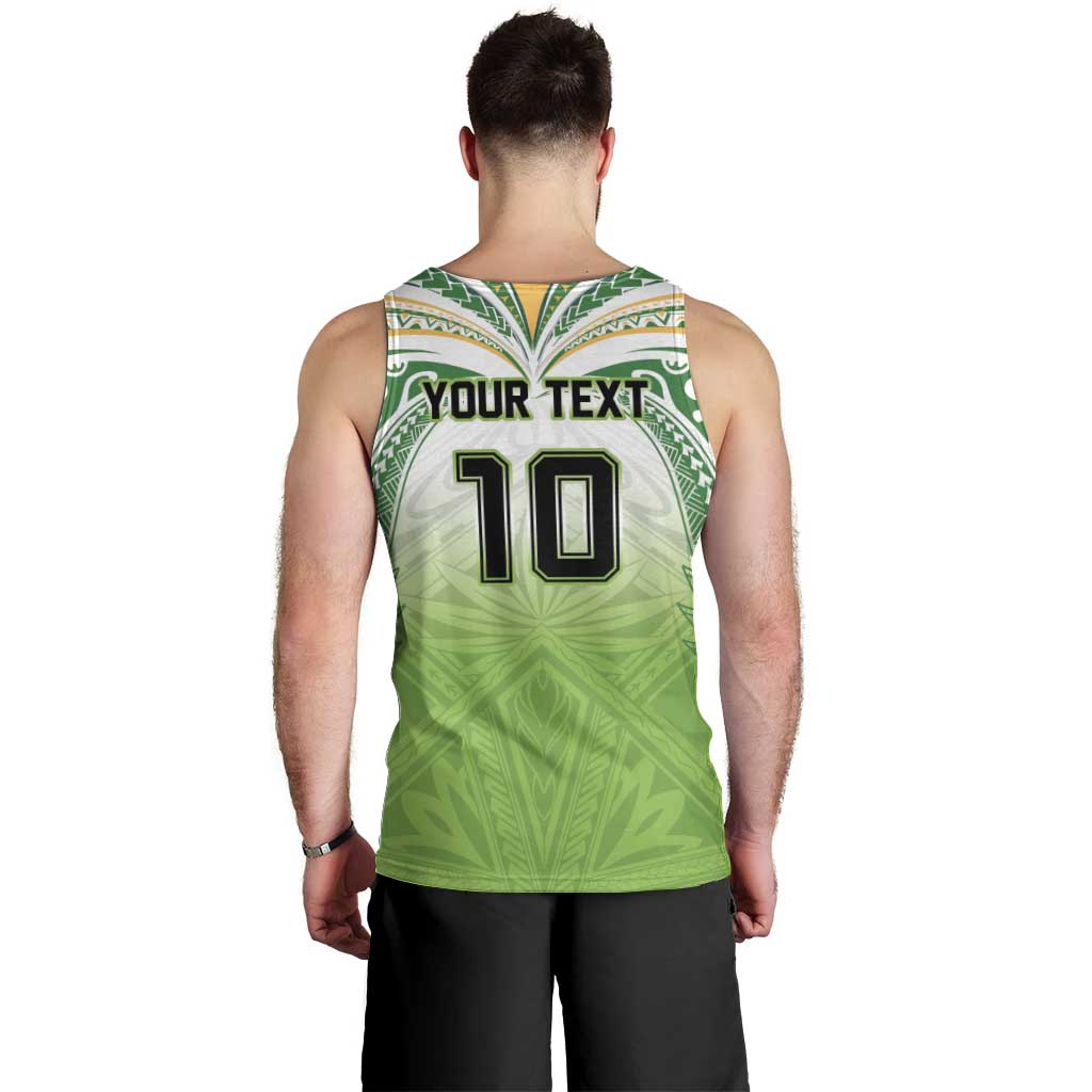Custom Cook Islands Rugby League Men Tank Top Tatau Tribal Motifs-Light Green Color - Polynesian Pride