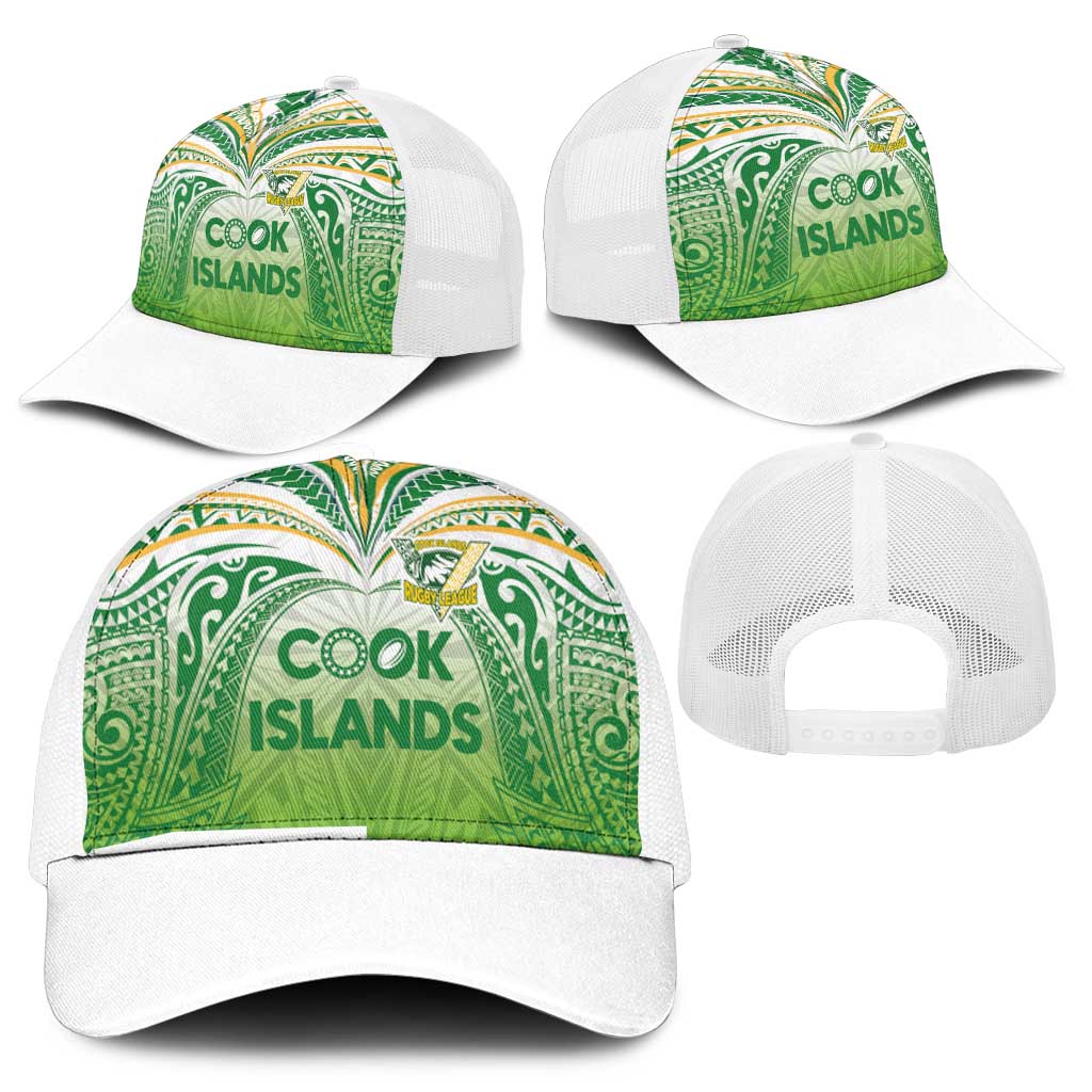Cook Islands Rugby League Mesh Trucker Cap Tatau Tribal Motifs-Light Green Color - Polynesian Pride