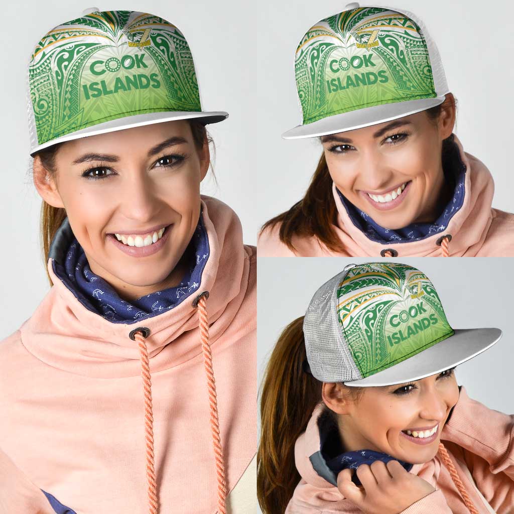 Cook Islands Rugby League Mesh Trucker Cap Tatau Tribal Motifs-Light Green Color - Polynesian Pride