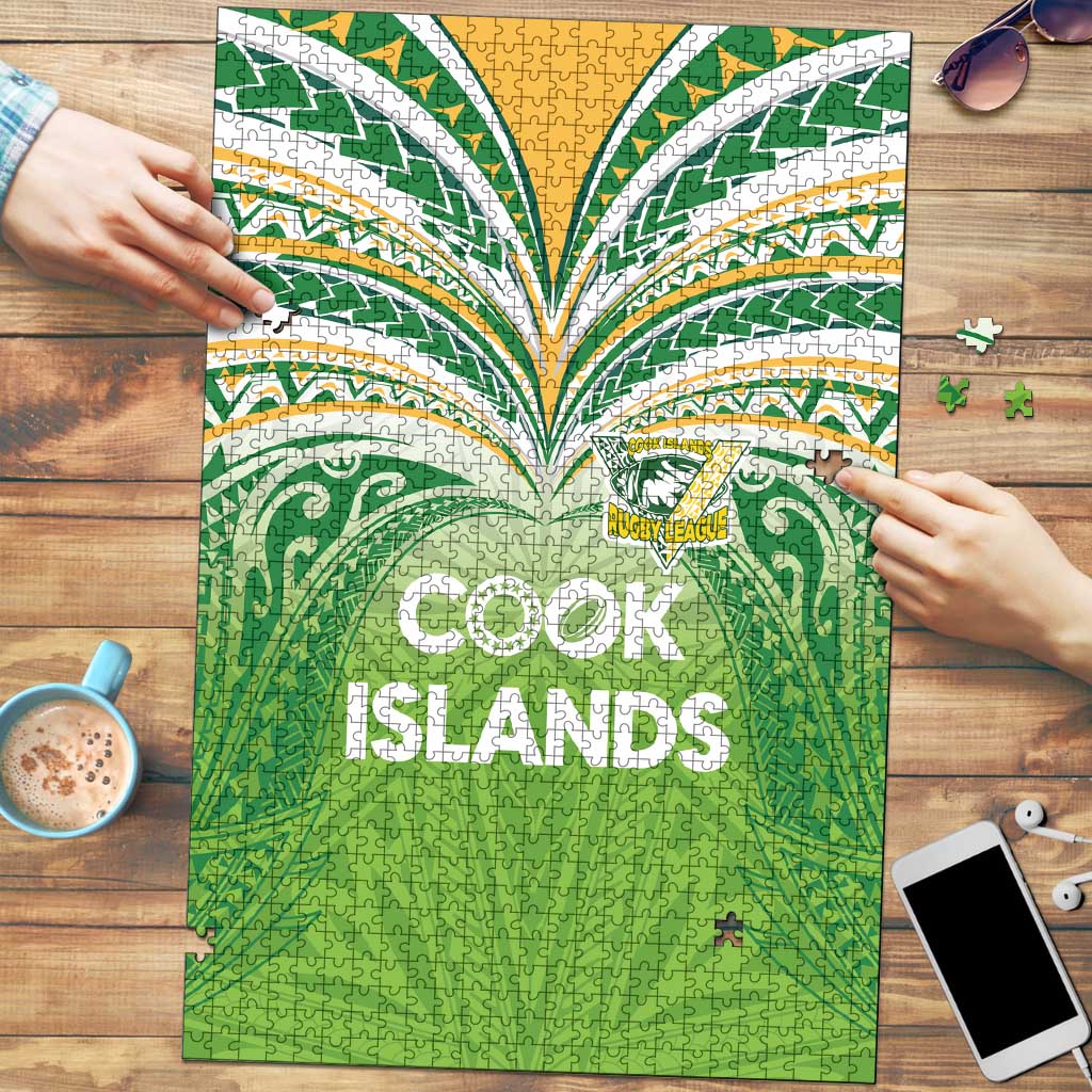 Cook Islands Rugby League Puzzle Tatau Tribal Motifs-Light Green Color - Polynesian Pride