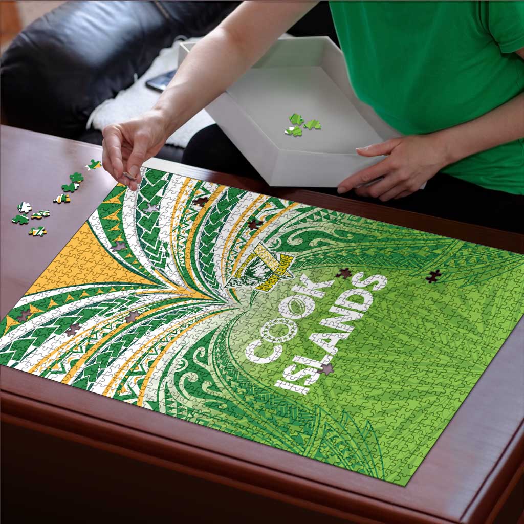 Cook Islands Rugby League Puzzle Tatau Tribal Motifs-Light Green Color - Polynesian Pride