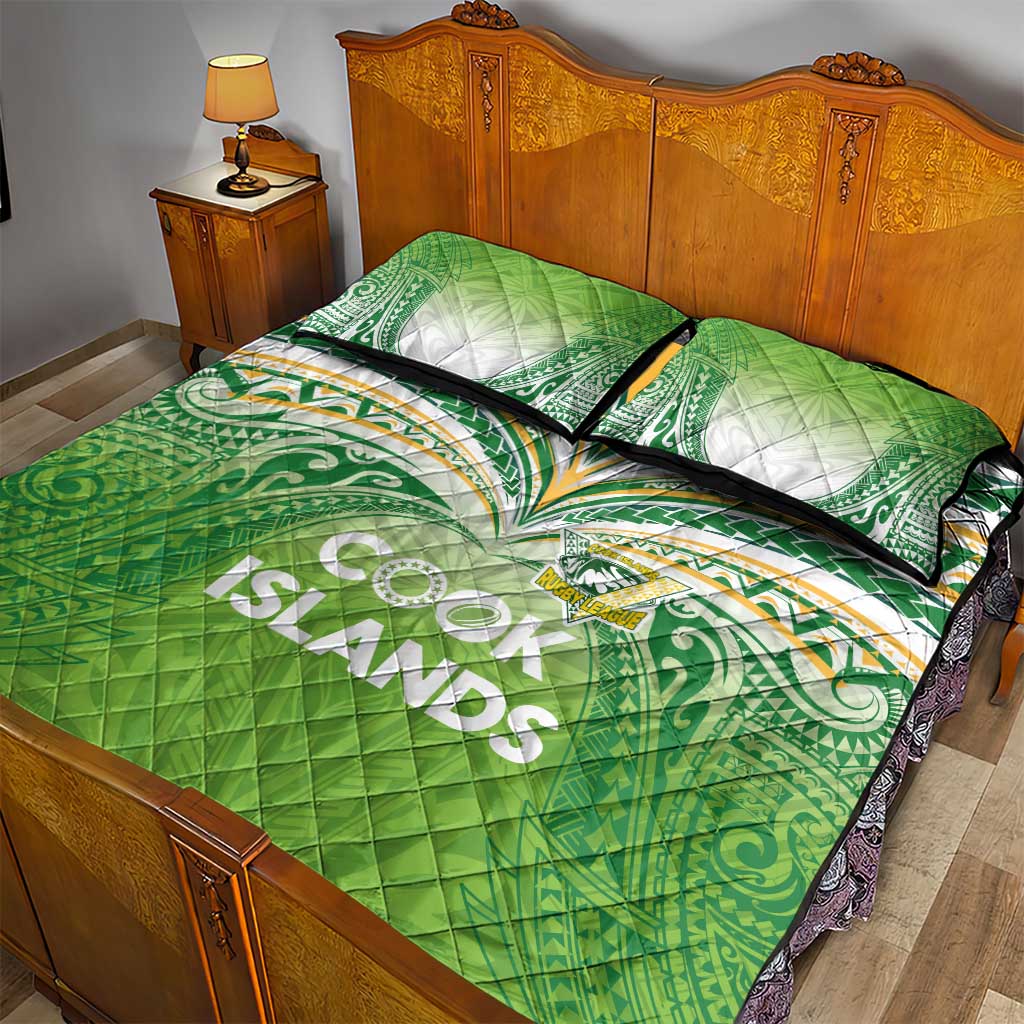 Cook Islands Rugby League Quilt Bed Set Tatau Tribal Motifs-Light Green Color - Polynesian Pride