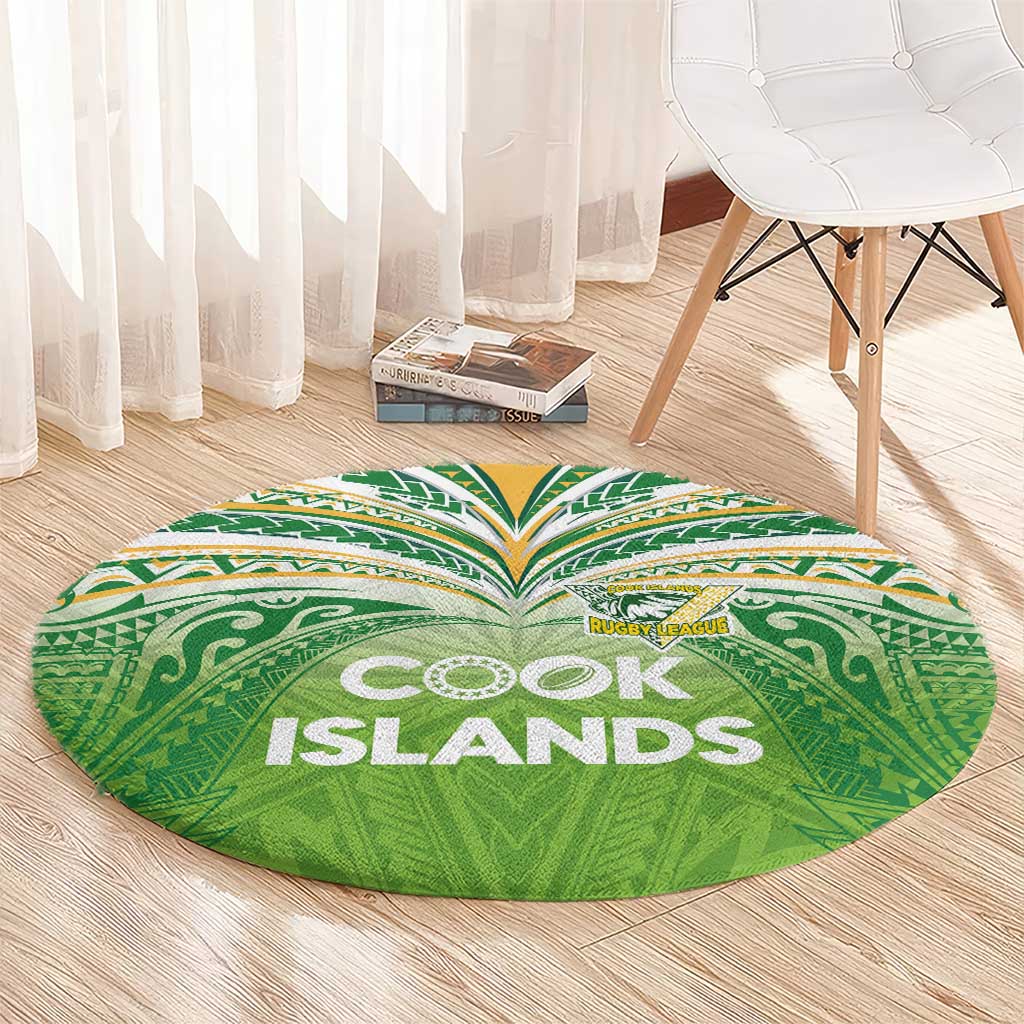 Cook Islands Rugby League Round Carpet Tatau Tribal Motifs-Light Green Color - Polynesian Pride
