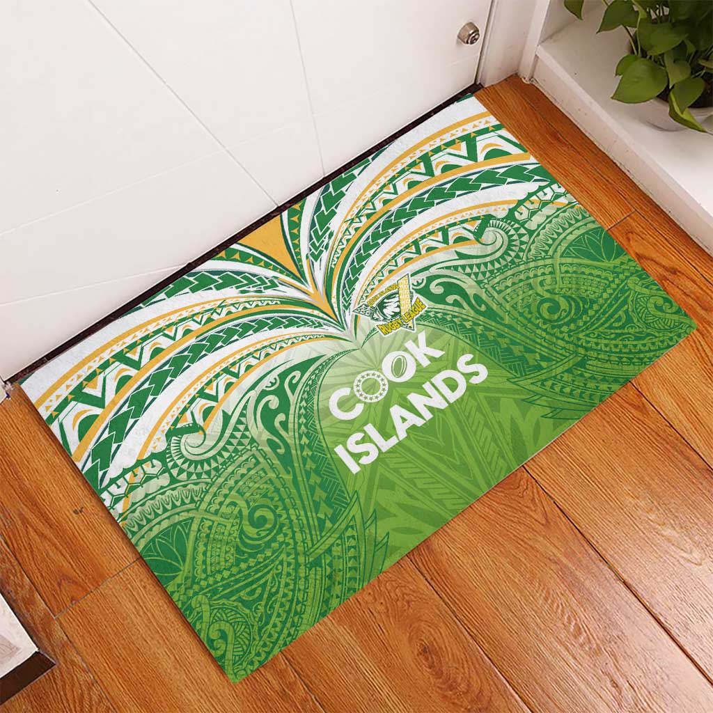 Cook Islands Rugby League Rubber Doormat Tatau Tribal Motifs-Light Green Color - Polynesian Pride