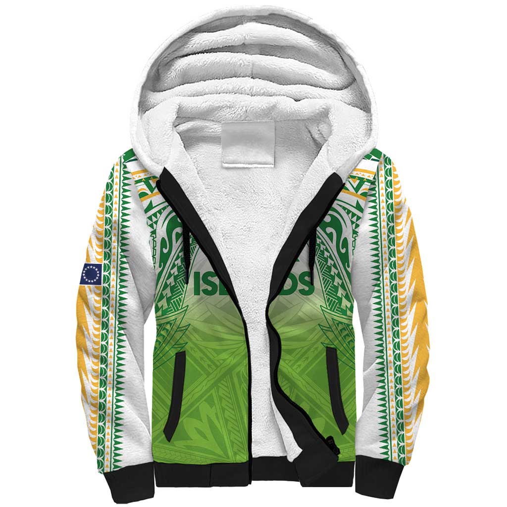 Custom Cook Islands Rugby League Sherpa Hoodie Tatau Tribal Motifs-Light Green Color - Polynesian Pride