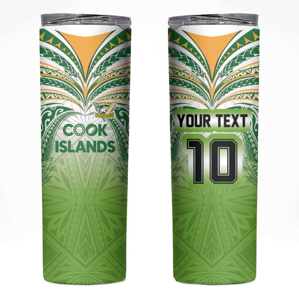 Custom Cook Islands Rugby League Skinny Tumbler Tatau Tribal Motifs-Light Green Color - Polynesian Pride