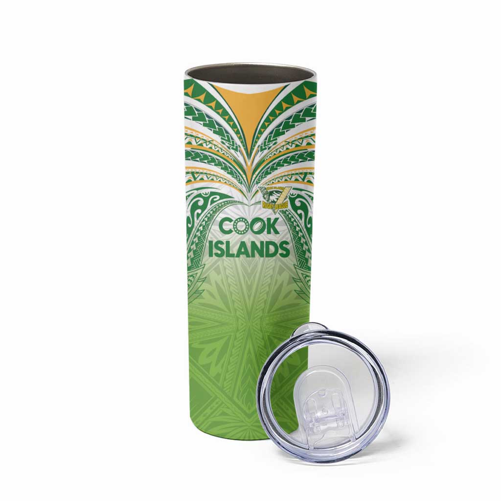 Custom Cook Islands Rugby League Skinny Tumbler Tatau Tribal Motifs-Light Green Color - Polynesian Pride