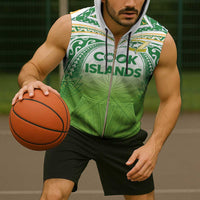 Custom Cook Islands Rugby League Sleeveless Zip Hoodie Tatau Tribal Motifs-Light Green Color - Polynesian Pride
