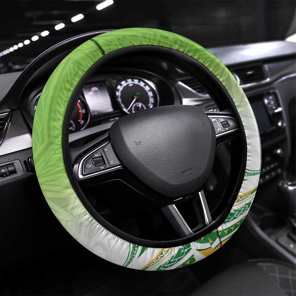 Cook Islands Rugby League Steering Wheel Cover Tatau Tribal Motifs-Light Green Color - Polynesian Pride