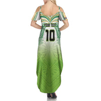 Custom Cook Islands Rugby League Summer Maxi Dress Tatau Tribal Motifs-Light Green Color - Polynesian Pride
