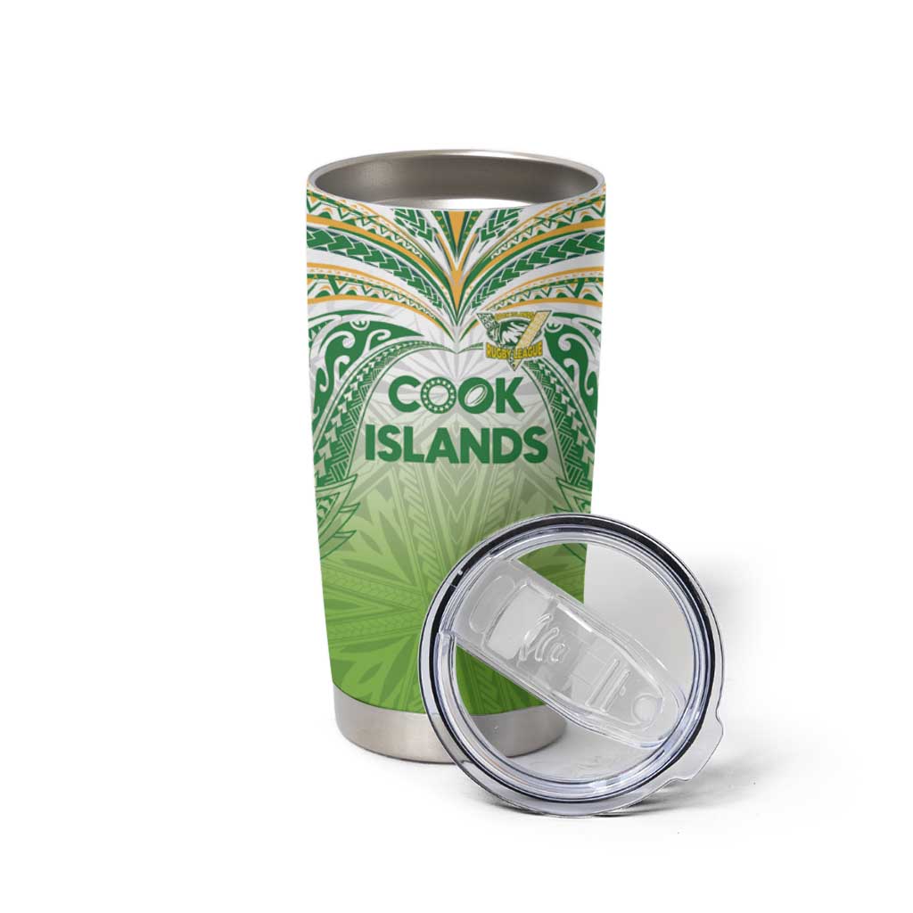 Custom Cook Islands Rugby League Tumbler Cup Tatau Tribal Motifs-Light Green Color - Polynesian Pride