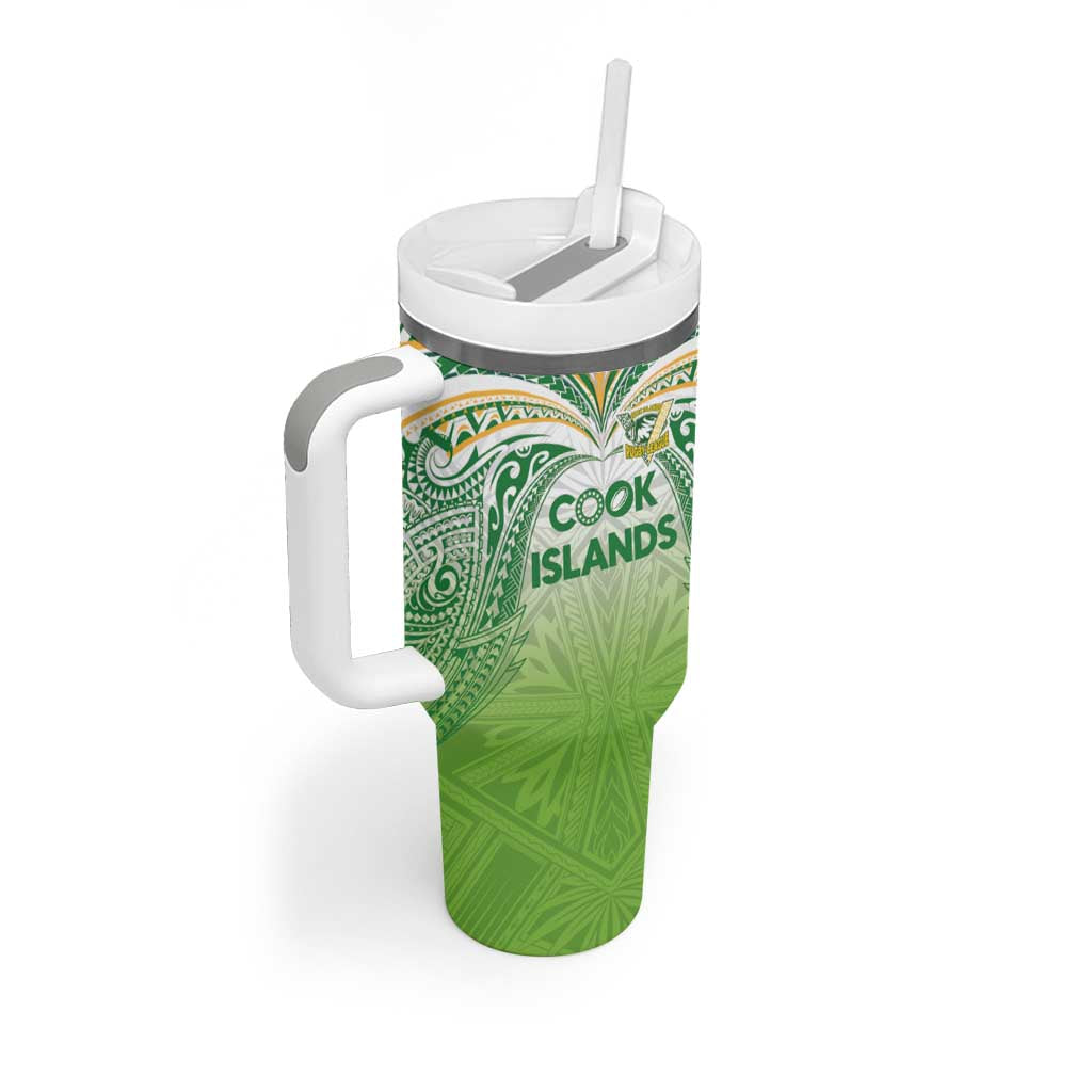Custom Cook Islands Rugby League Tumbler With Handle Tatau Tribal Motifs-Light Green Color - Polynesian Pride
