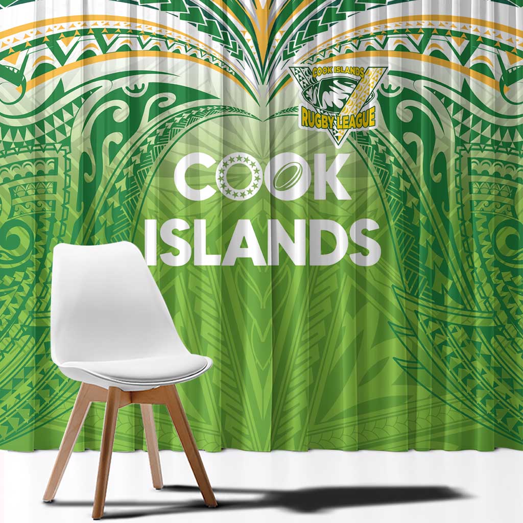 Cook Islands Rugby League Window Curtain Tatau Tribal Motifs-Light Green Color - Polynesian Pride