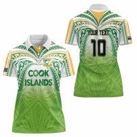 Custom Cook Islands Rugby League Women Polo Shirt Tatau Tribal Motifs-Light Green Color - Polynesian Pride