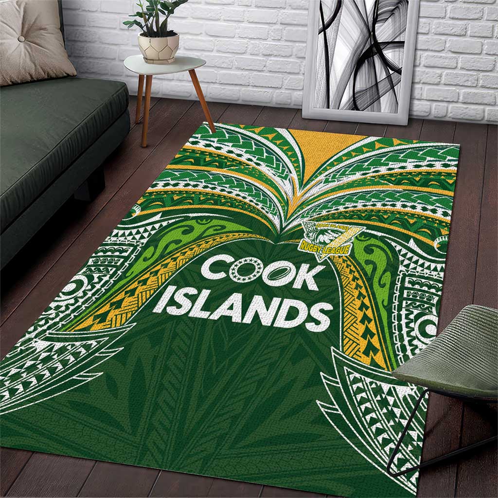 Cook Islands Rugby League Area Rug Tatau Tribal Motifs-Dark Green Color - Polynesian Pride
