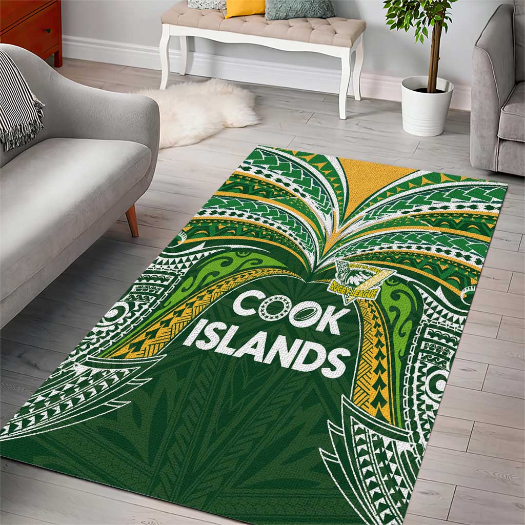 Cook Islands Rugby League Area Rug Tatau Tribal Motifs-Dark Green Color LT03 - Polynesian Pride