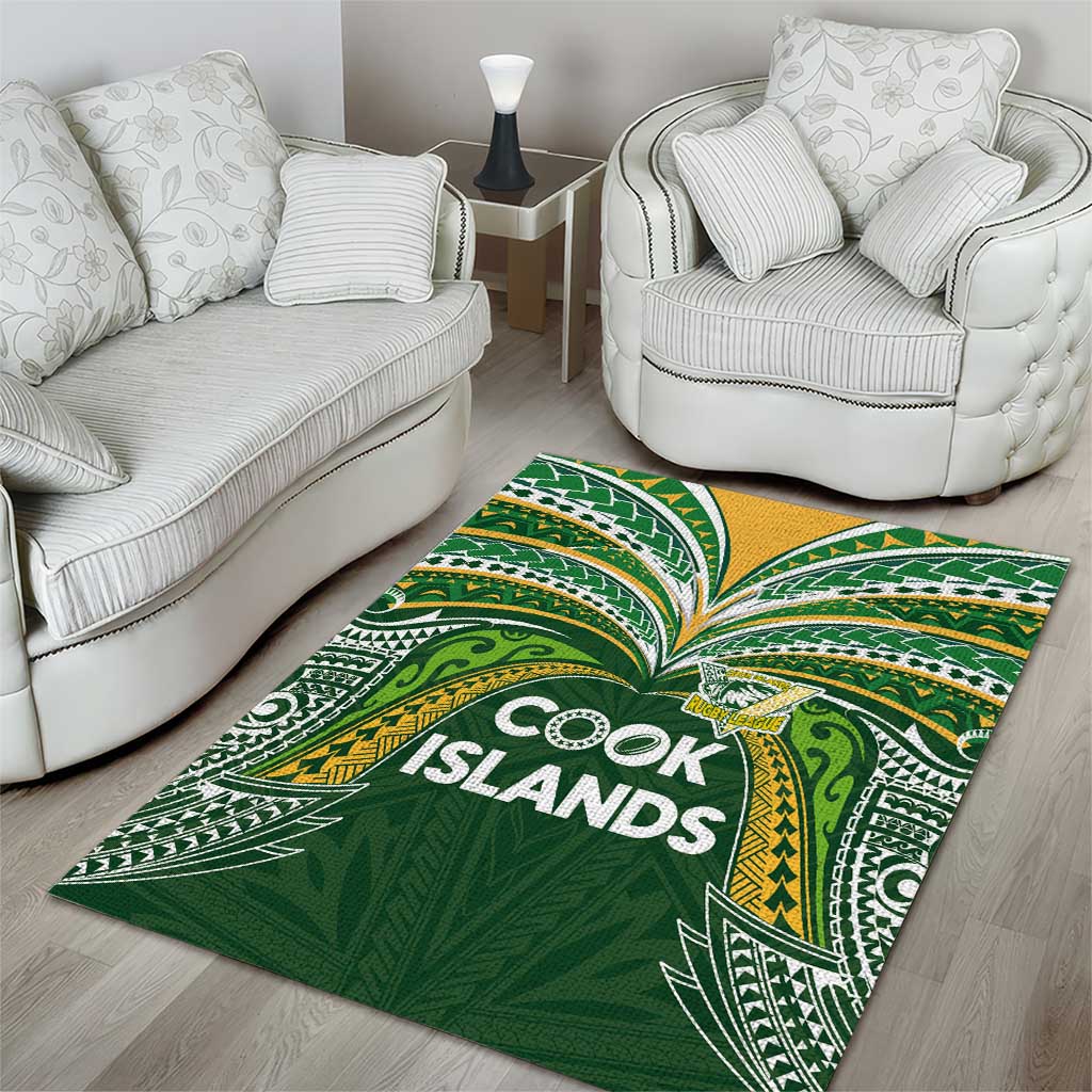 Cook Islands Rugby League Area Rug Tatau Tribal Motifs-Dark Green Color LT03 - Polynesian Pride