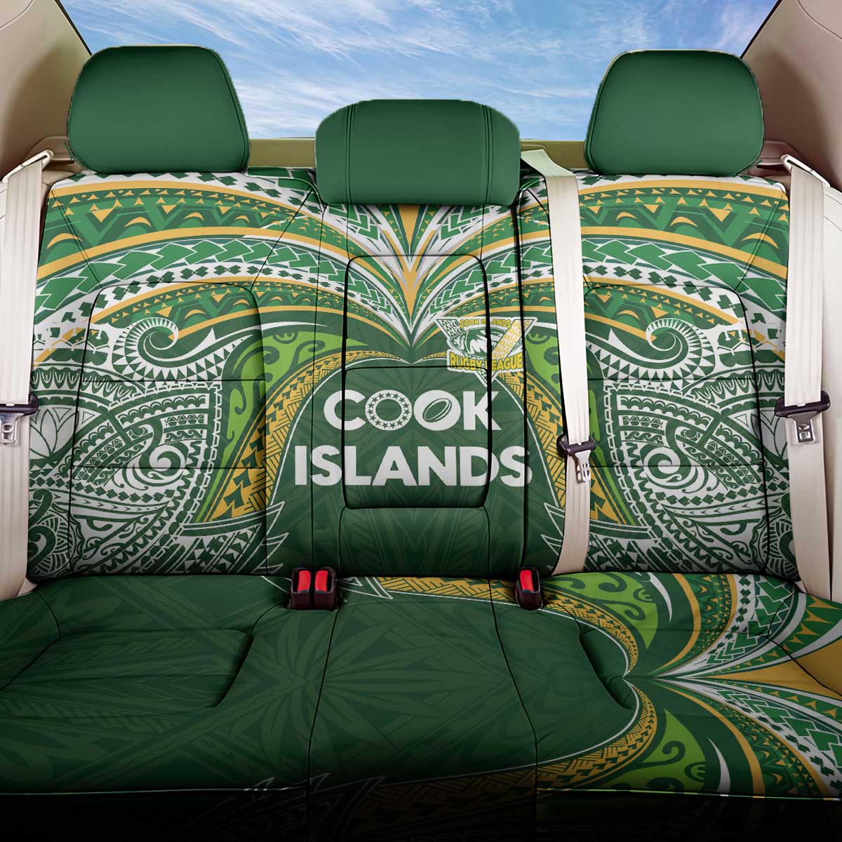 Cook Islands Rugby League Back Car Seat Cover Tatau Tribal Motifs-Dark Green Color - Polynesian Pride