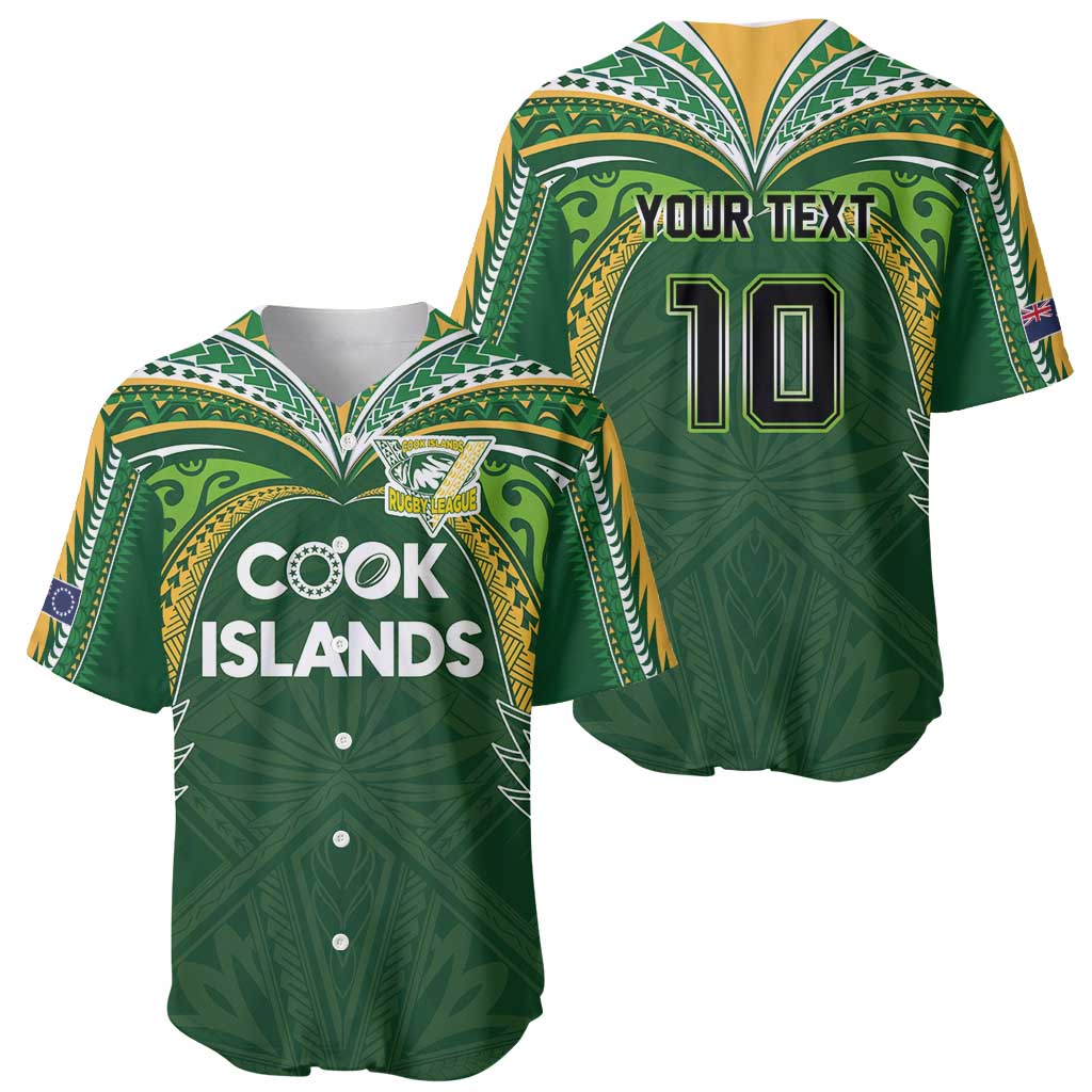 Custom Cook Islands Rugby League Baseball Jersey Tatau Tribal Motifs-Dark Green Color - Polynesian Pride