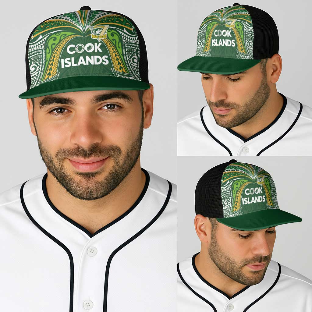 Cook Islands Rugby League Baseball Net Cap Tatau Tribal Motifs-Dark Green Color - Polynesian Pride