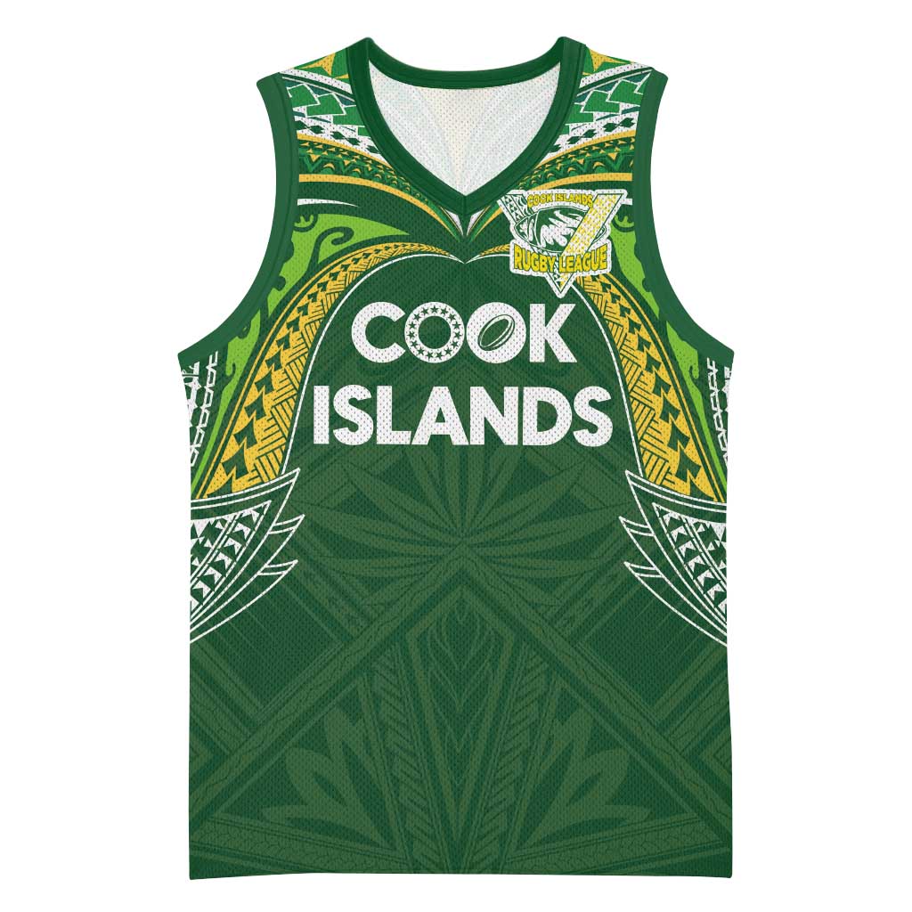 Custom Cook Islands Rugby League Basketball Jersey Tatau Tribal Motifs-Dark Green Color - Polynesian Pride