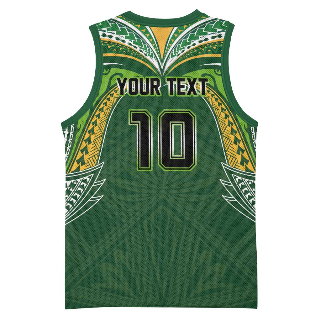 Custom Cook Islands Rugby League Basketball Jersey Tatau Tribal Motifs-Dark Green Color - Polynesian Pride