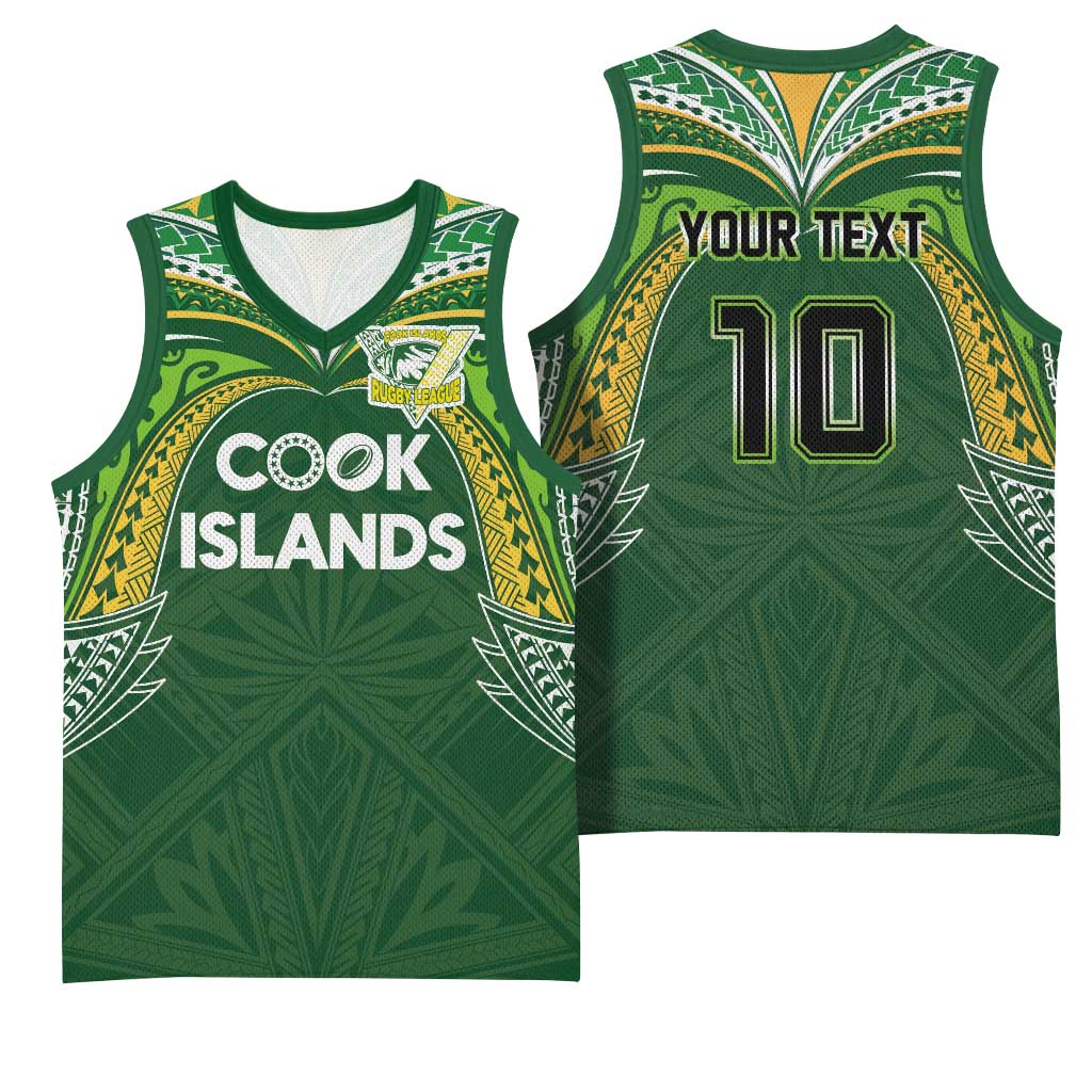 Custom Cook Islands Rugby League Basketball Jersey Tatau Tribal Motifs-Dark Green Color - Polynesian Pride