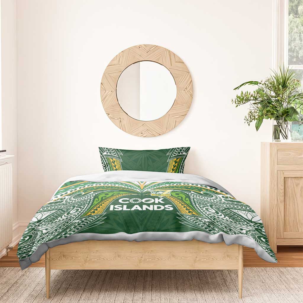 Cook Islands Rugby League Bedding Set Tatau Tribal Motifs-Dark Green Color - Polynesian Pride