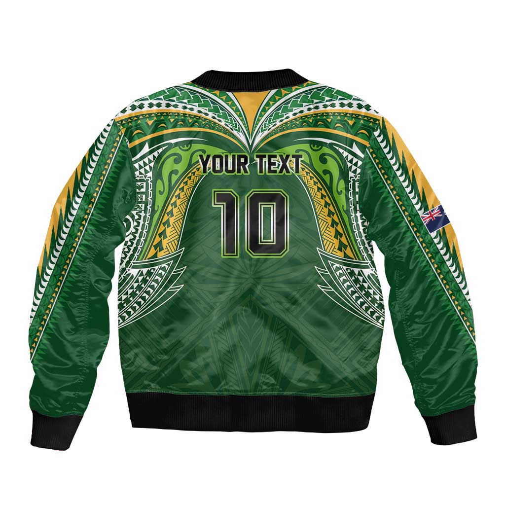 Custom Cook Islands Rugby League Bomber Jacket Tatau Tribal Motifs-Dark Green Color - Polynesian Pride