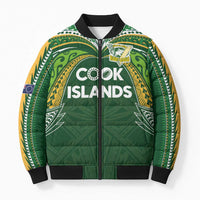 Custom Cook Islands Rugby League Bomber Puffer Jacket Tatau Tribal Motifs-Dark Green Color - Polynesian Pride