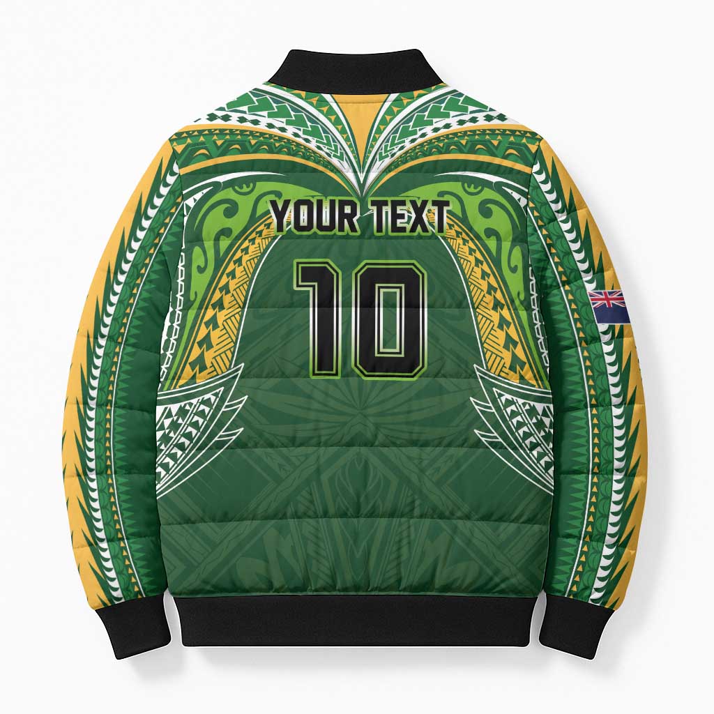 Custom Cook Islands Rugby League Bomber Puffer Jacket Tatau Tribal Motifs-Dark Green Color - Polynesian Pride