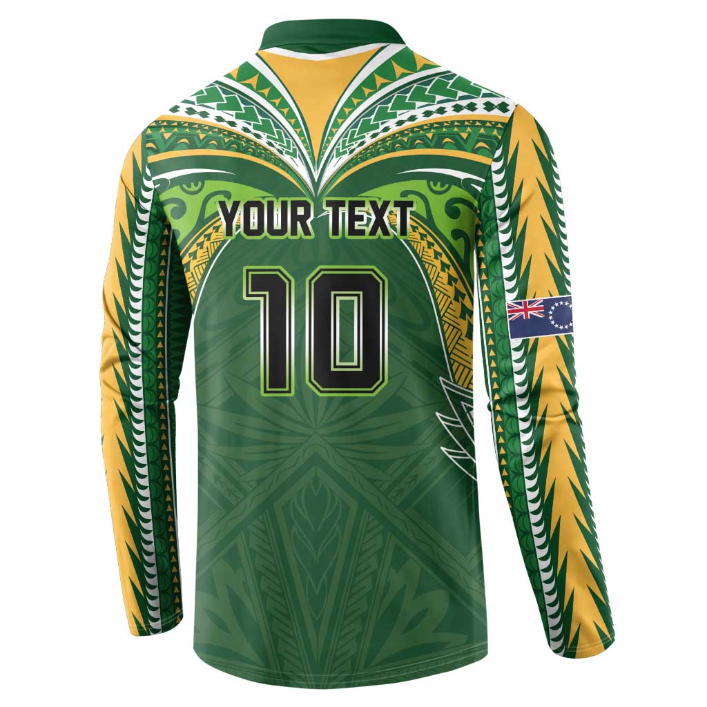 Custom Cook Islands Rugby League Button Sweatshirt Tatau Tribal Motifs-Dark Green Color - Polynesian Pride