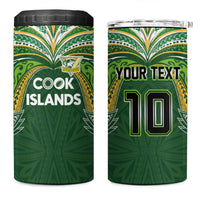 Custom Cook Islands Rugby League 4 in 1 Can Cooler Tumbler Tatau Tribal Motifs-Dark Green Color - Polynesian Pride