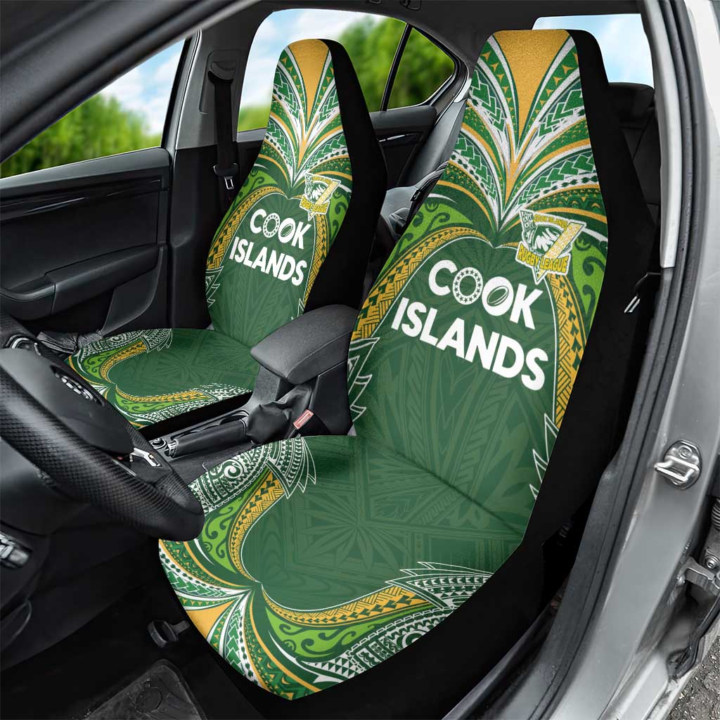 Cook Islands Rugby League Car Seat Cover Tatau Tribal Motifs-Dark Green Color - Polynesian Pride