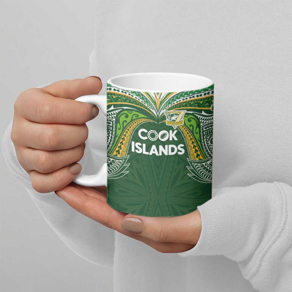 Custom Cook Islands Rugby League Ceramic Mug Tatau Tribal Motifs-Dark Green Color - Polynesian Pride