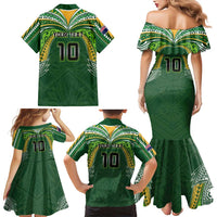 Custom Cook Islands Rugby League Family Matching Mermaid Dress and Hawaiian Shirt Tatau Tribal Motifs-Dark Green Color LT03 - Polynesian Pride
