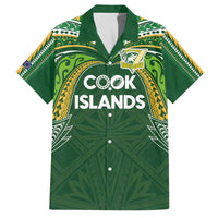 Custom Cook Islands Rugby League Family Matching Off The Shoulder Long Sleeve Dress and Hawaiian Shirt Tatau Tribal Motifs-Dark Green Color - Polynesian Pride
