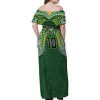 Custom Cook Islands Rugby League Family Matching Off Shoulder Maxi Dress and Hawaiian Shirt Tatau Tribal Motifs-Dark Green Color - Polynesian Pride