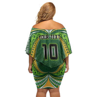 Custom Cook Islands Rugby League Family Matching Off Shoulder Short Dress and Hawaiian Shirt Tatau Tribal Motifs-Dark Green Color - Polynesian Pride