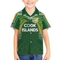 Custom Cook Islands Rugby League Family Matching Summer Maxi Dress and Hawaiian Shirt Tatau Tribal Motifs-Dark Green Color - Polynesian Pride