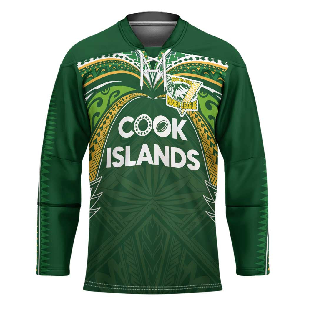 Custom Cook Islands Rugby League Hockey Jersey Tatau Tribal Motifs-Dark Green Color - Polynesian Pride