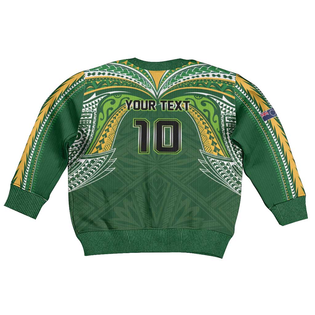Custom Cook Islands Rugby League Kid Ugly Christmas Sweater Tatau Tribal Motifs-Dark Green Color - Polynesian Pride