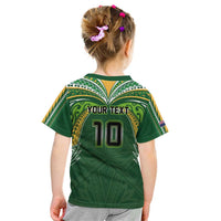 Custom Cook Islands Rugby League Kid T Shirt Tatau Tribal Motifs-Dark Green Color - Polynesian Pride