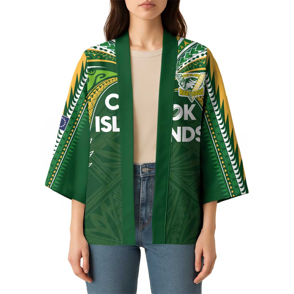 Custom Cook Islands Rugby League Kimono Tatau Tribal Motifs-Dark Green Color - Polynesian Pride