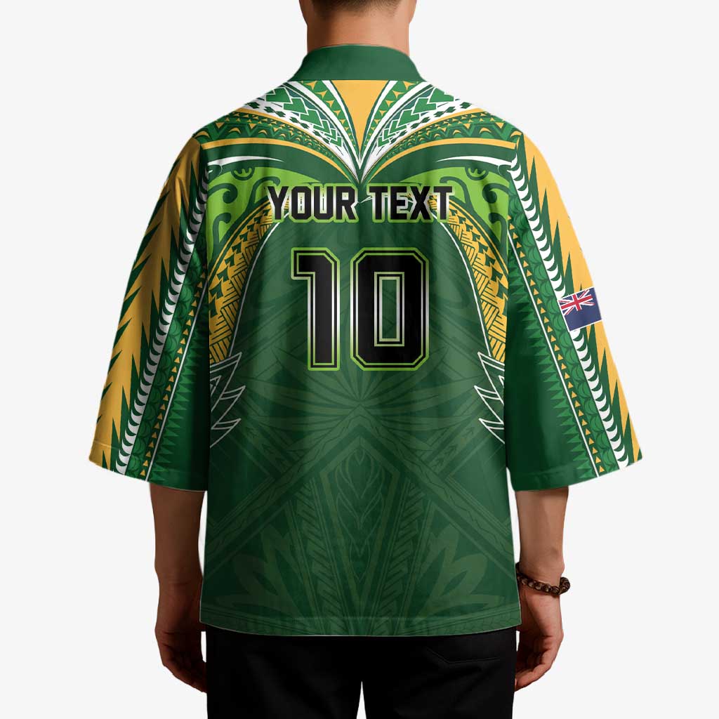 Custom Cook Islands Rugby League Kimono Tatau Tribal Motifs-Dark Green Color - Polynesian Pride