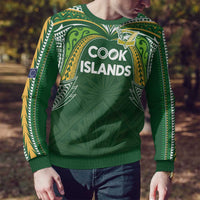 Custom Cook Islands Rugby League Ugly Christmas Sweater Tatau Tribal Motifs-Dark Green Color - Polynesian Pride